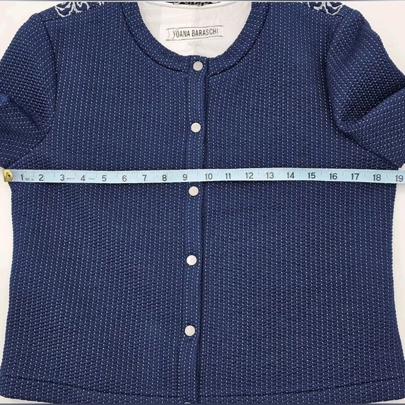 Yoana Baraschi Blue Cropped Jacquard Button Snap Front Jacket Womens Size Large - Picture 5 of 7